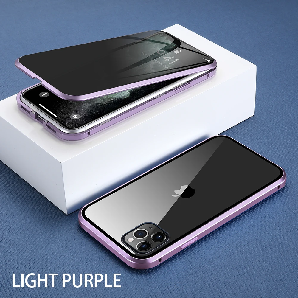 Light Purple Чехол KISS, магнитный стеклянный чехол для iPhone 11, XR, XS, чехол, Анти-шпион, 360, защитный чехол на магните для iPhone 11 Pro, 6 S, 7, 8, чехол - Цвет: Light Purple