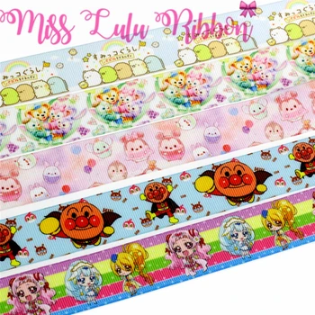 

7/8"22mm Japan Cartoon Series Printed Grosgrain Ribbon Rainbow Stripes Party Decor 10yards/roll Hair Band Making