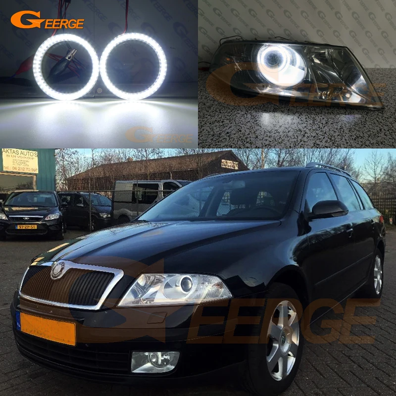 Для SKODA OCTAVIA 2 MK2 предварительно Фасонная ксеноновая фара 2004-2008 smd led angel eyes kit отличное Ультра яркое освещение DRL