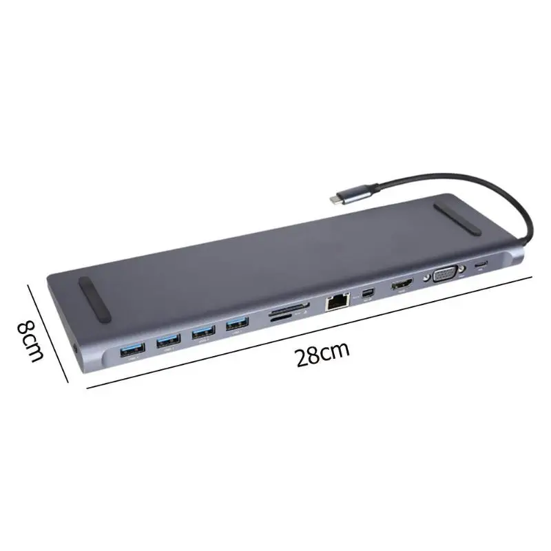 Многофункциональный 11 в 1 портативный ноутбук usb type-C хаб-конвертер из алюминиевого сплава USB3.0 кардридер LAN DP VGA HDI стерео адаптер