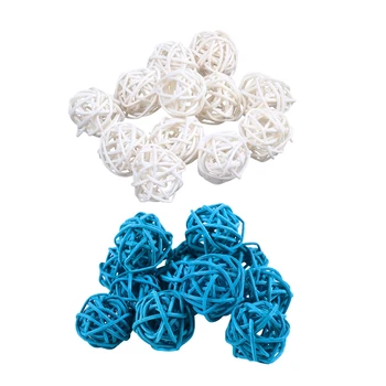 

24 Pcs 3Cm Rattan Wicker Ball for Garden, Wedding, Party Decoration (12 Pcs White & 12 Pcs Blue)