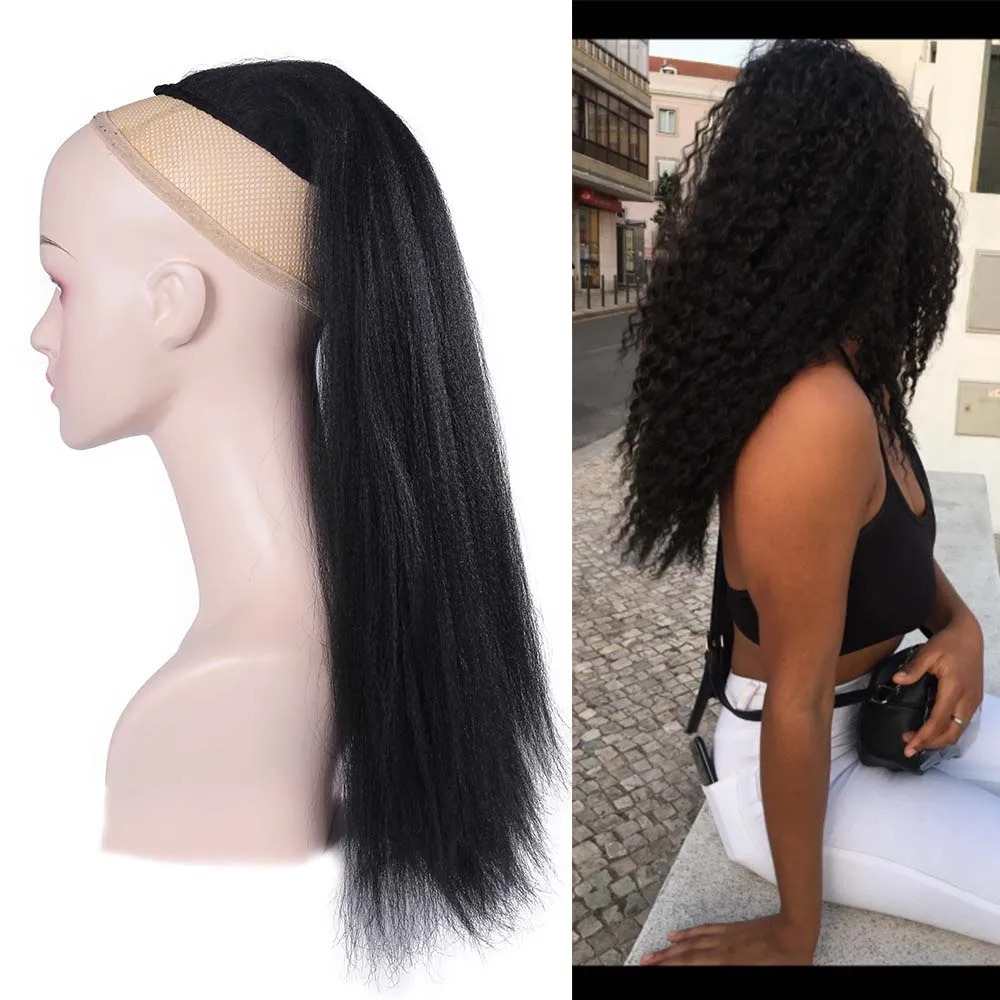 

Allaosify 22'' Synthetic Kinky Straight Ponytail Hair Extensions Drawstring Afro Yaki Ponytail Hair Pieces for Women