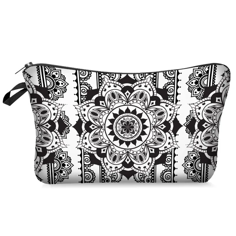

Black Datura flower3D Printing With Multicolor Pattern Makeup Bags with Zipper Travel Ladies Pouch Women Cosmetic Bag