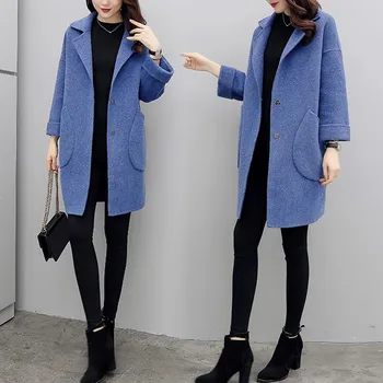 

Big pocket Women Casual Medium Long Jacket Winter Woolen Thick Coat autumn winter plus size Leisure Work clothes Leisure Work