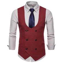 New Style Men'S Wear Business Casual Vest Men's British-Style Youth U-collar Thousands of Birds Slim Fit Vest Waistcoat