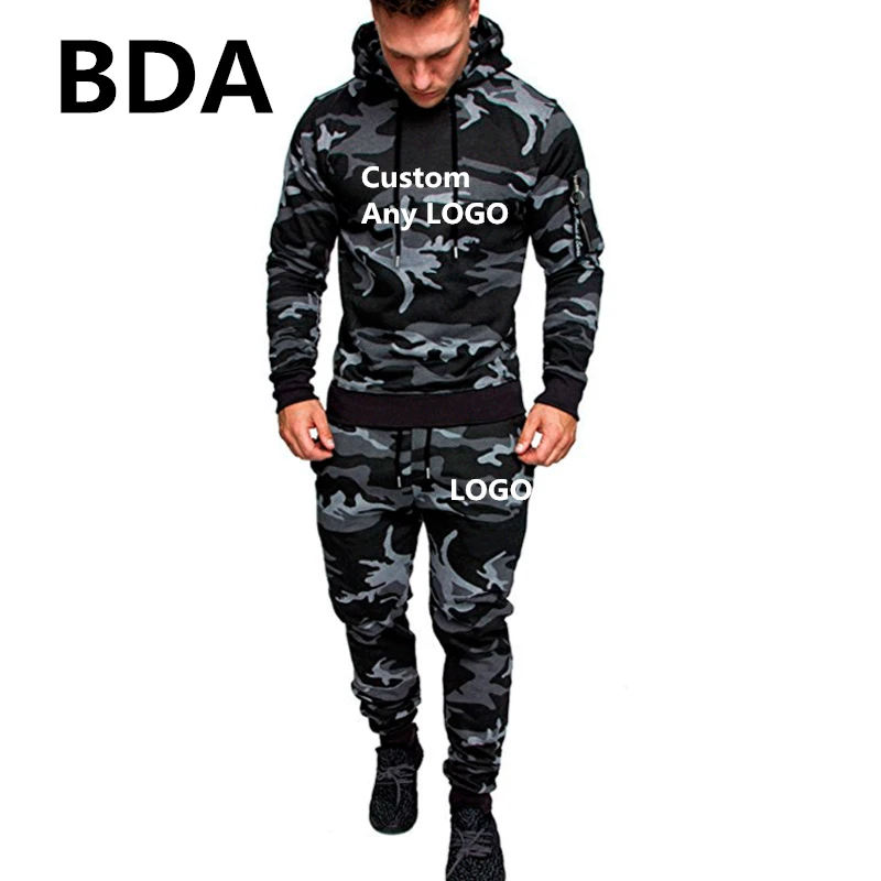 BDA для мужчин Harajuku Costum любой логотип спортивный костюм армейский зеленый комплект из двух предметов толстовки+ спортивные брюки костюмы мужские спортивные штаны пальто - Цвет: Camouflage