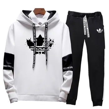 Image of 2020 Autumn New Men Casual Set Hooded Patchwork Tracksuits Men's Sportswear Hoodies+Pants Sets Hip Hop Street Loose clothing