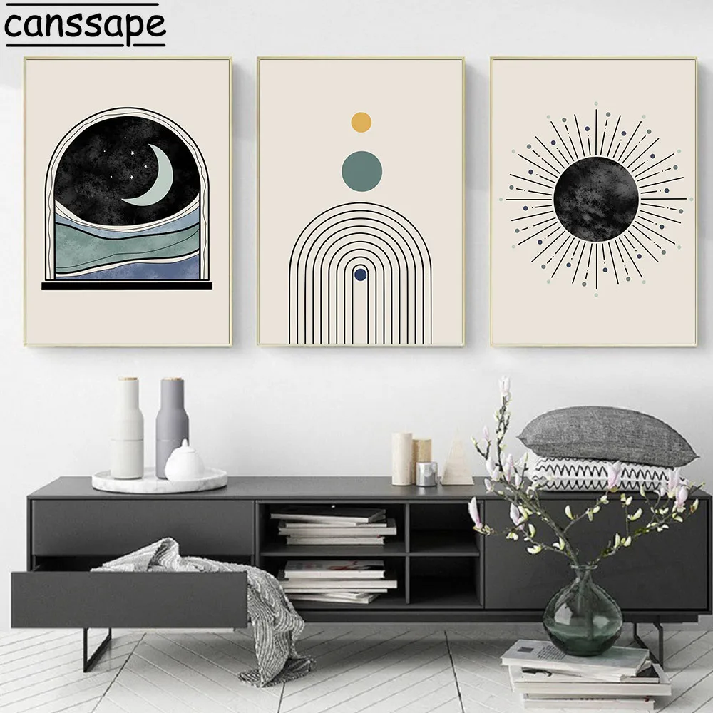 Abstract Line Paintings Mid Century Modern Poster Sun Illustration ...