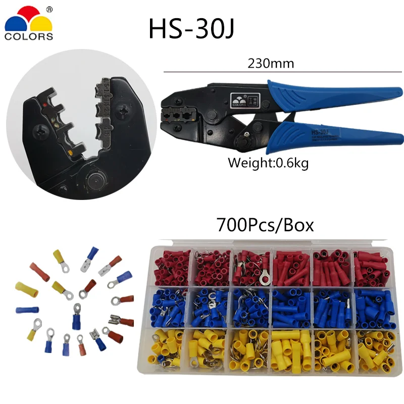 

HS-30J Multifunctional Ratchet Pressing Insulation Terminal Suit 0.5-6mm2 Pressing Clamp Wire Pressing Clamp Electrician Tools