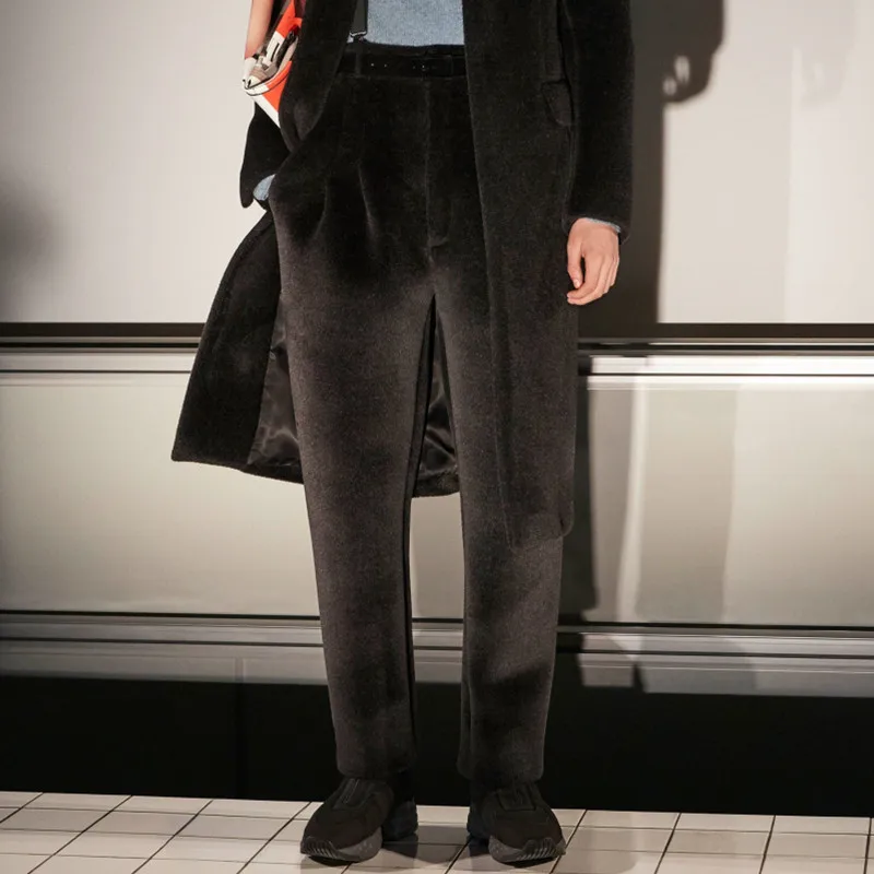 

Мужские повседневные брюки Harlan, новинка сезона осень-зима 2021, утепленные брюки из искусственной норки, большие свободные прямые брюки