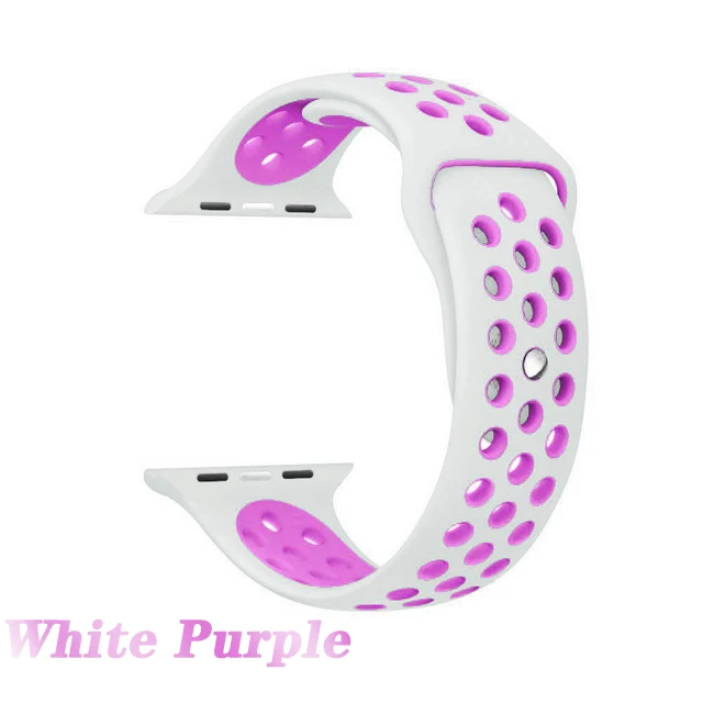 white purple Дышащий спортивный ремешок для наручных часов для Apple watch5 4 44/40 мм Nike кремниевый браслет для наручных часов iwatch, версия 1, 2, 3, ремешок 42/38 мм браслет - Цвет ремешка: white purple