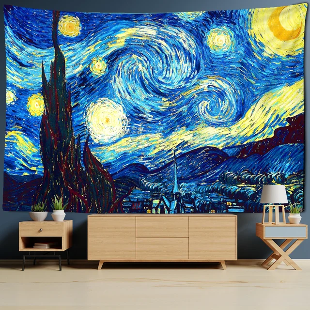 Tapisserie célèbre Van Gogh imprimé couverture tenture murale étoile lune nuit tapisserie décorative couverture tissu chambre 200x150 cm grand 2