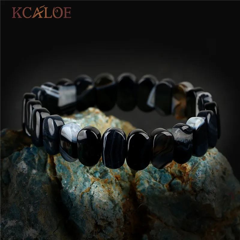 black agate KCALOE, Роскошные браслеты Agat из голубого оникса, женские свадебные растягивающиеся браслеты-чакры для женщин, очаровательные ювелирные изделия в стиле бохо - Окраска металла: black agate