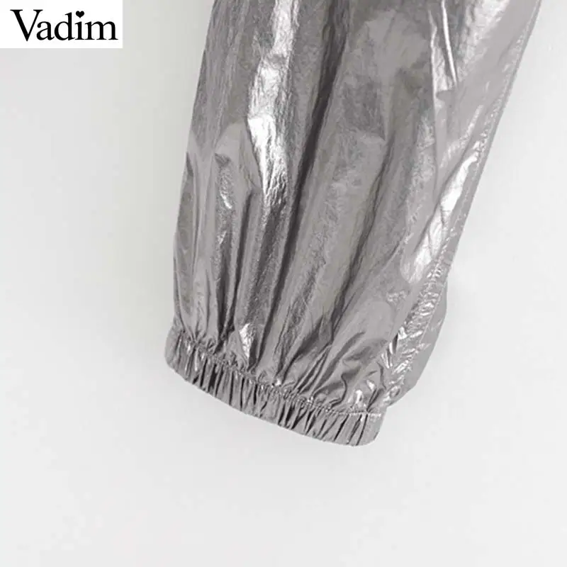 Vadim женские шикарные блестящие брюки, однотонный эластичный пояс, карманы, дизайн, Женские Повседневные базовые элегантные брюки, брюки KB140