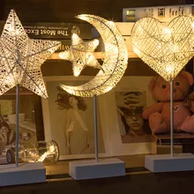 Романтическая звезда сердце ночник ротанг травы тканый теплый белый красочный свет настольная лампа прикроватное освещение украшения для спальни