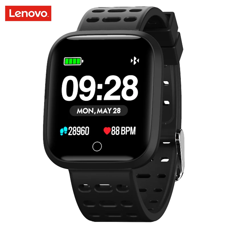 Black Lenovo Watch E1 Smartwatch 5ATM водонепроницаемые спортивные часы с Bluetooth, трекер сердечного ритма, напоминание о звонках/сообщениях, умные часы для Android iOS - Цвет: Black