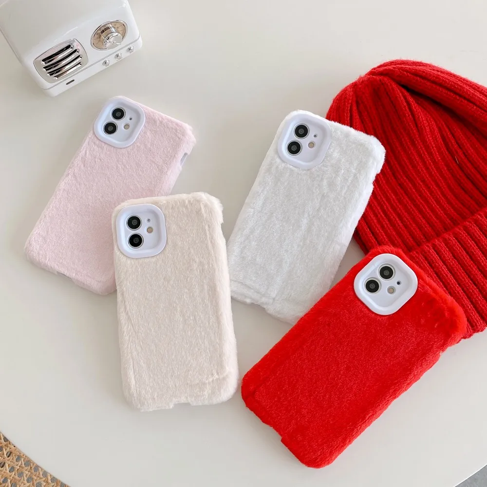 

Autumn and winter new style pure color plush phone case for iPhone 11 Pro Max XR X XS Max 7 8 plus for women and men back cover