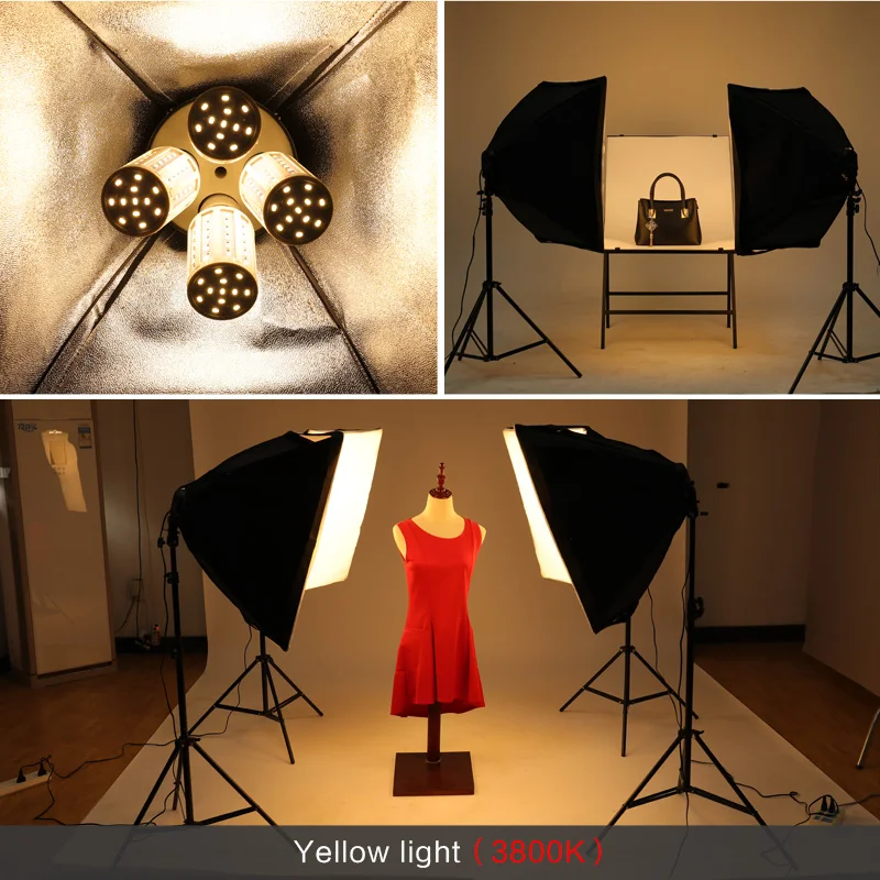 Photo Studio Rectangle Photography Soft Box 8 Led 20W Photographic Lighting Kit 2 Light Stand 2 Sof