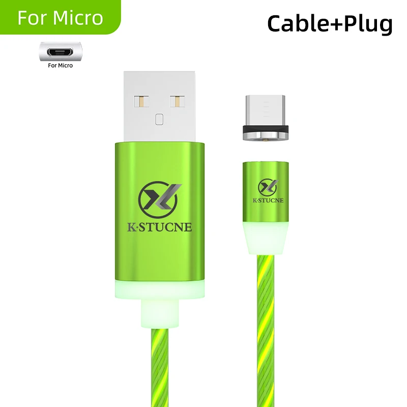 For Micro Green Плоский светящийся usb-кабель 2.1A для iPhone Xs Max 7 8 Plus, 1 м, быстрая зарядка, светодиодный кабель Micro USB для телефона Android, кабель для samsung S9 S8 - Цвет: For Micro Green