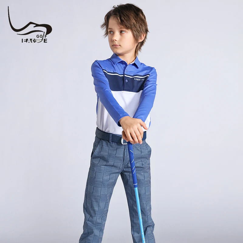 EAGEGOF Boys Long Sleeve T-shirt Fashion Children golf Polos High-end sportswear Coolpass technical fabric