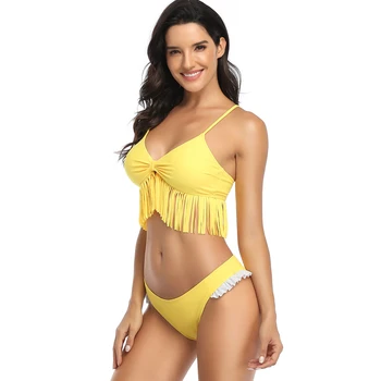 

2020 New Women Padded Push-up Bra Bikini Set Tassel Swimsuit Low Waist Bathing Suit Swim Maillot De Bain Biquinis Femme