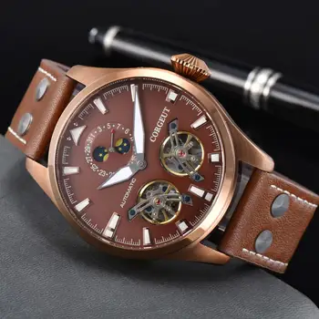 

Corgeut 47MM mens watch moon phase coffee case coffee dial automatic date Fashion luminous mechanical wristwatches