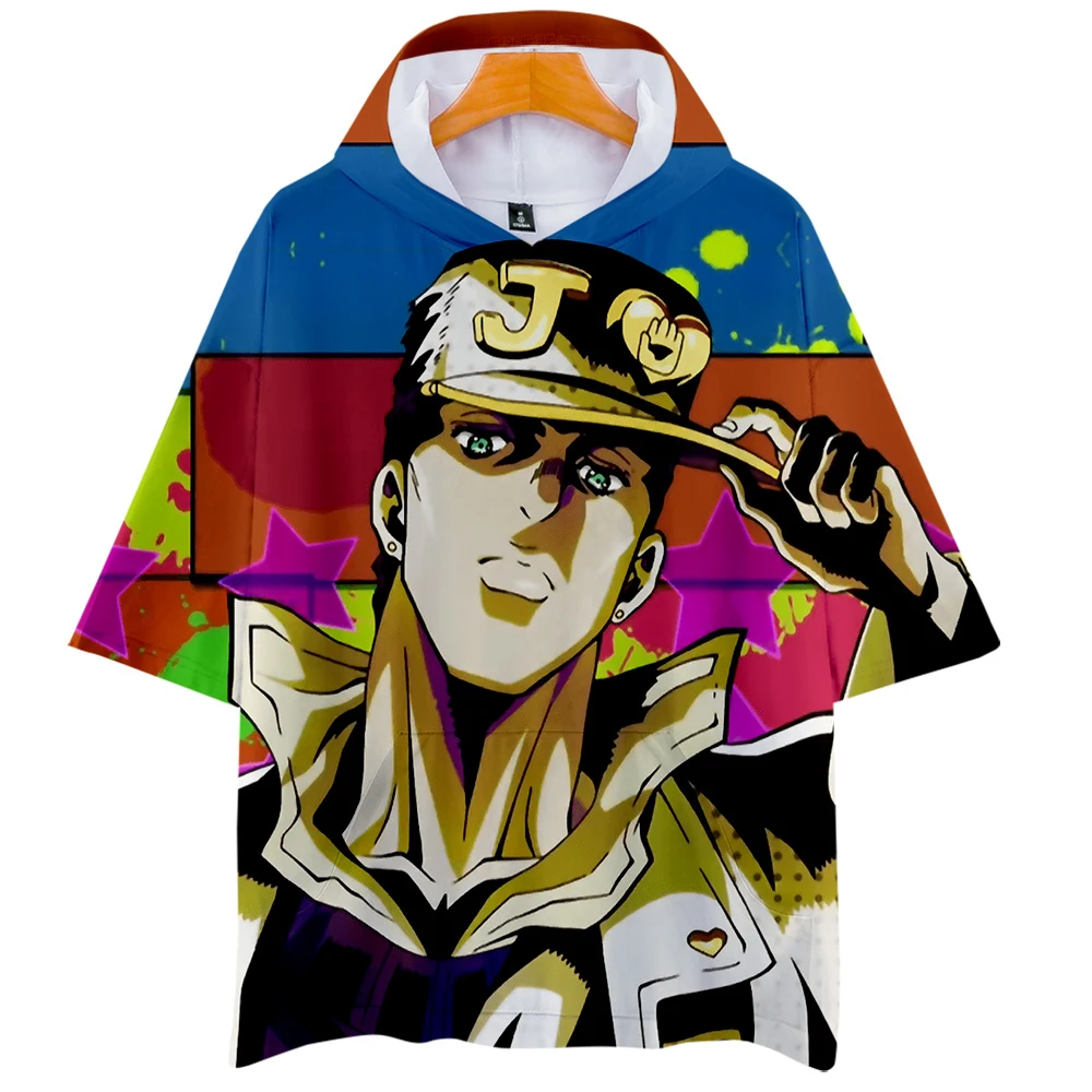 Новинка, футболка с 3D капюшоном JOJO для мужчин/женщин, модная летняя футболка в стиле Харадзюку, высокое качество, 3D принт, комикс, JOJO, для мальчиков/девочек, розовые футболки с капюшоном