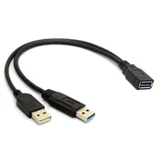 

HW24USB 3.0 Female to Dual USB Male Extra Power Data Y Extension Splitter Cable 20cm