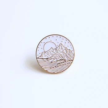 

Enamel Pin Sunset Mountain Brooches Gold Line Round Lapel / Hat Badge Denim Jacket Oil Drop Pins Accessories Scarf Buckle DC101