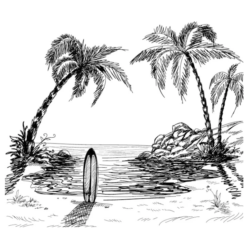 Рисунки пляжа и моря для срисовки