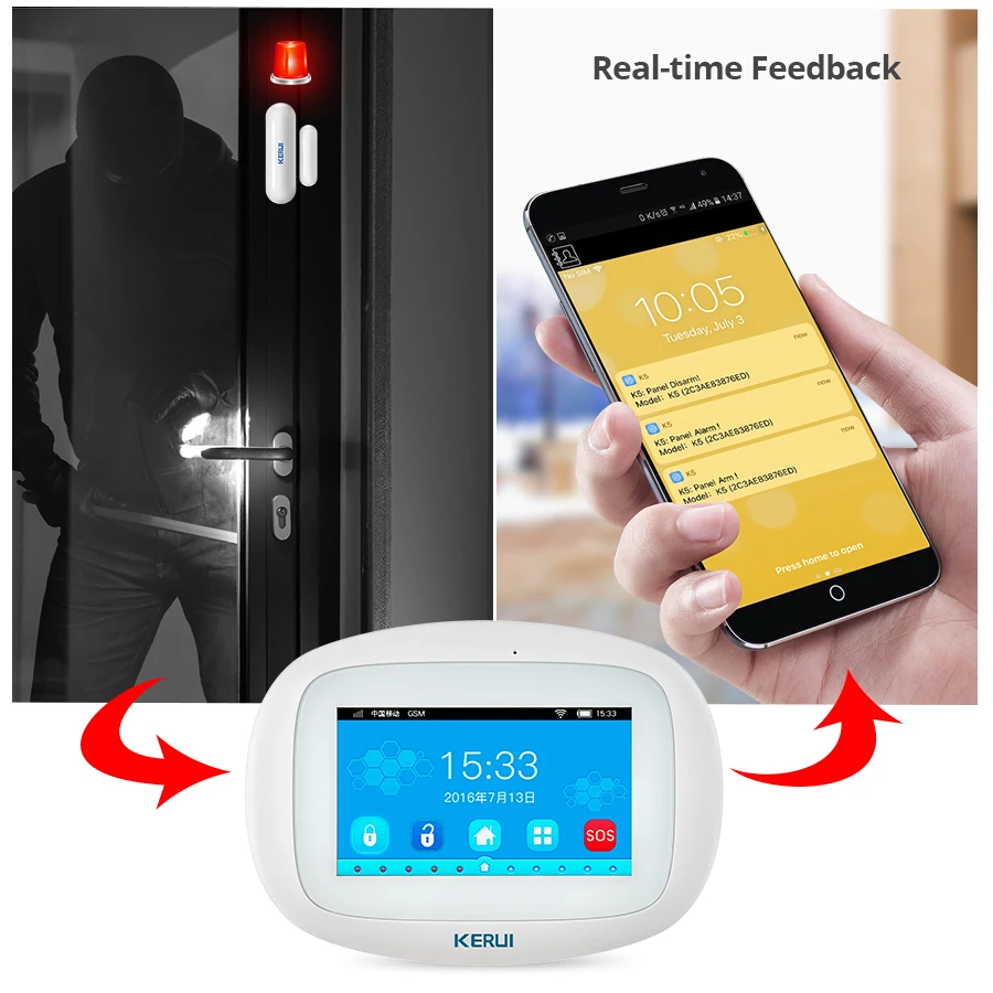  KERUI K52 WIFI GSM Alarm System Suit 4.3 Inch TFT Color Display Touch Screen Smart Phone APP Remote - 32986089032