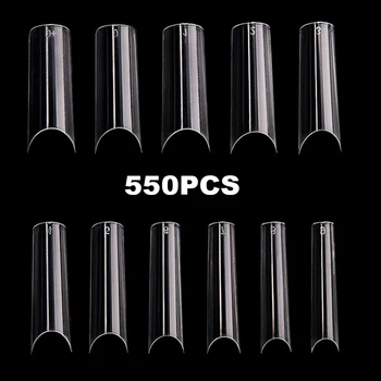 

550pcs Art Gift Home Salon Manicure DIY ABS False Nail Tips Extra Long Transparent Natural C Curved Fashion Thin For Practice