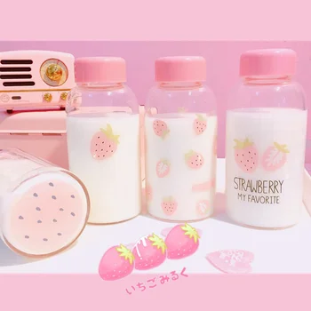 

Super Cute Strawberry Transparent Glass with Lid Borosilicate Heat Resistant Cup Large Capacity Outdoor Camping Portable Bottles