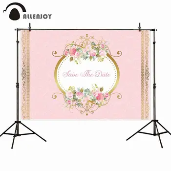 

Allenjoy Save The Date Photocall Golden Pink Damask Flowers Leaves Wedding Decor Party Curtains Anniversary Ceremony Photozone