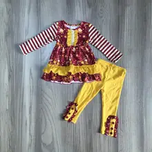 Осенне-осенняя одежда для девочек; платье с цветочным принтом; желтые брюки; Эксклюзивная детская одежда; Классический садовый костюм для девочек