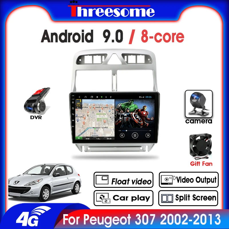 

9"Android 9.0 8 Core 4G+64G 2DIN 4G NET+WiFi RDS DSP Car Radio Multimedia Video Player For Peugeot 307 2002-2013 Navigation GPS
