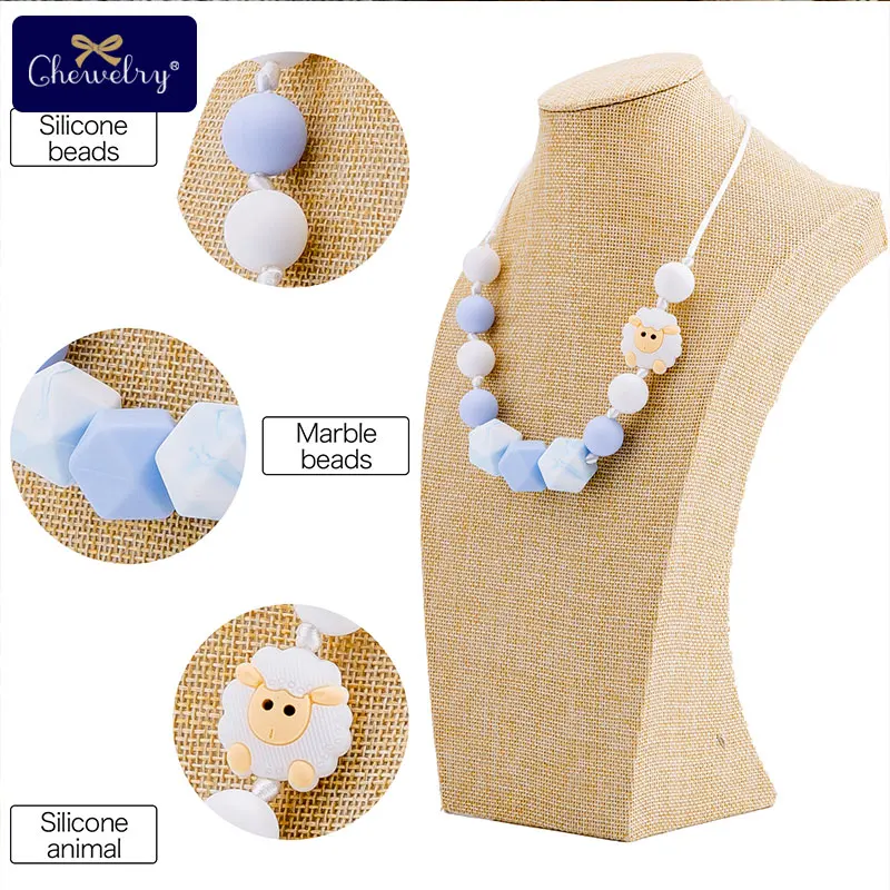 Bite Bites 1pc Baby Teething Necklace Food Grade Silicone Beads Long Chain Baby Goods Silicone Bead Nurse Gift For Baby Teether