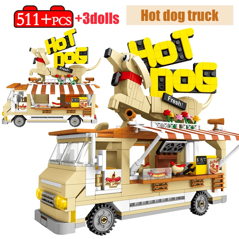 

511pcs Grilled Hot Dog Truck Model Sets Building Blocks Legoingly City Friends Car Figures Bricks Enlightenment Toys For Girls