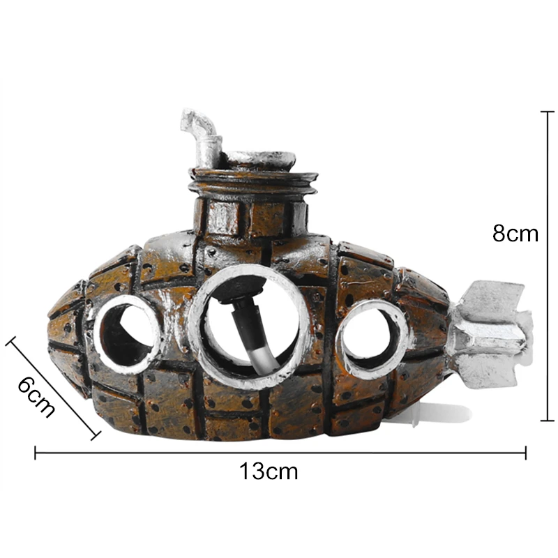 Artificial Aquarium Submarine Ship Decoration Fish Tank Air Bubble Boat Ornament Decor Hiding Rock Cave For Fish Shrimp - Цвет: Brown