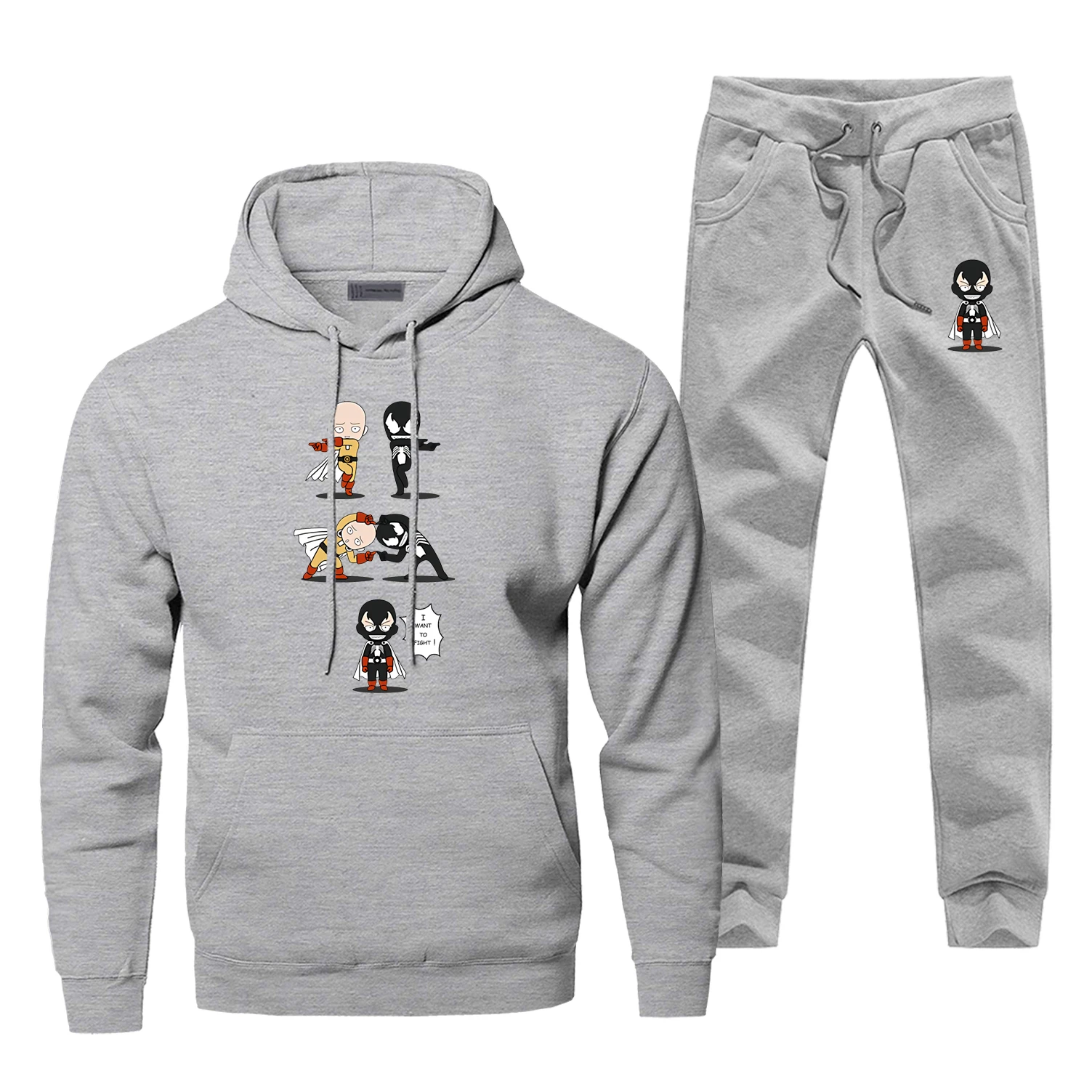 Забавный дизайн японского аниме ONE PUNCH-MAN Venom Fit I WANT TO FIGHT, толстовка с капюшоном, штаны, мужские комплекты, флисовая спортивная одежда