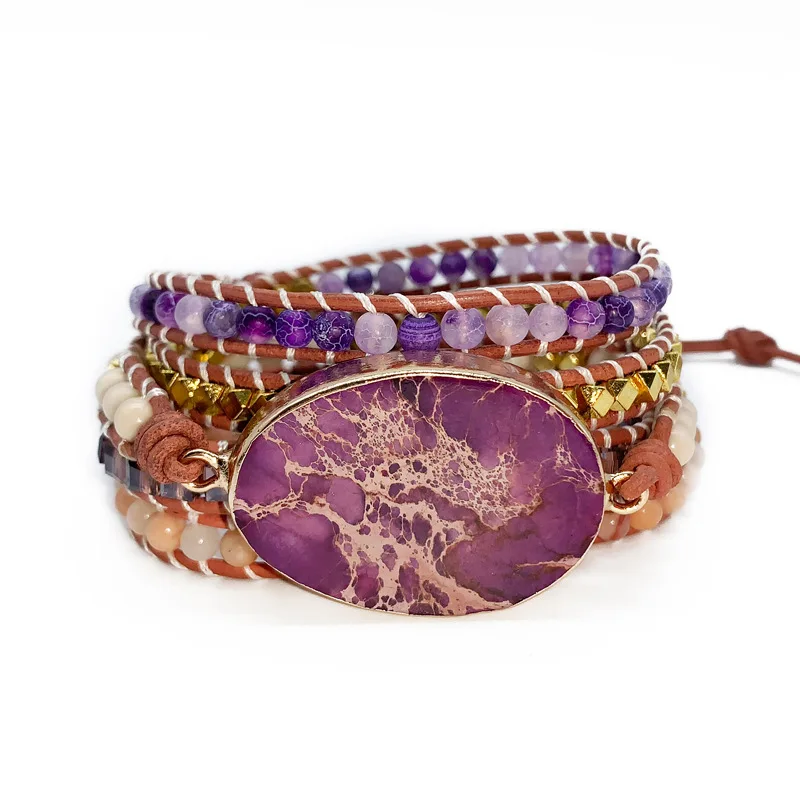 

Pink Love Bracelet Natural Stone Bracelet Hand Woven Fashion Bohemian Multilayer Bracelet Evil Eye Charms for Jewelry Making