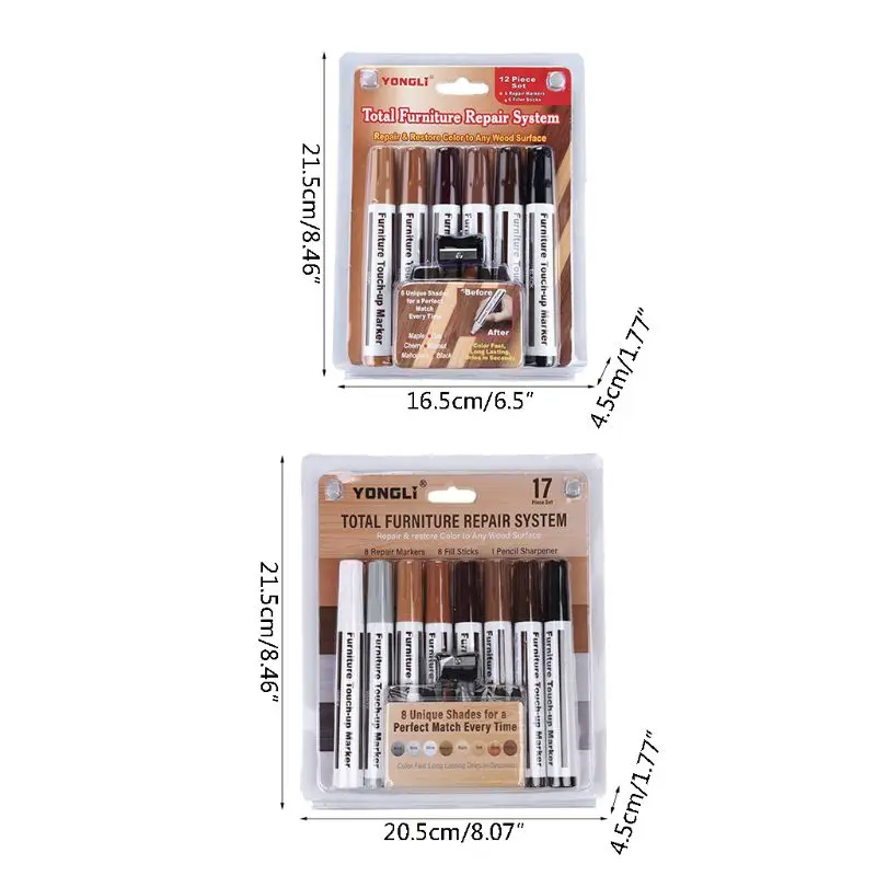 Furniture Repair Markers Set of 13 Markers and Wax Sticks with Sharpener for stains, Scratches, Floors,