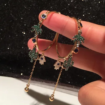 

Coconut cactus Earrings long tassel super fairy ins net red tide people ins holiday wind ring earrings