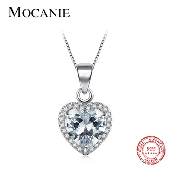

Mocanie Romantic 925 Sterling Silver Clear CZ Hearts Pendant Necklace for Women Princess Queen Noble Pendant Link Chain Jewelry