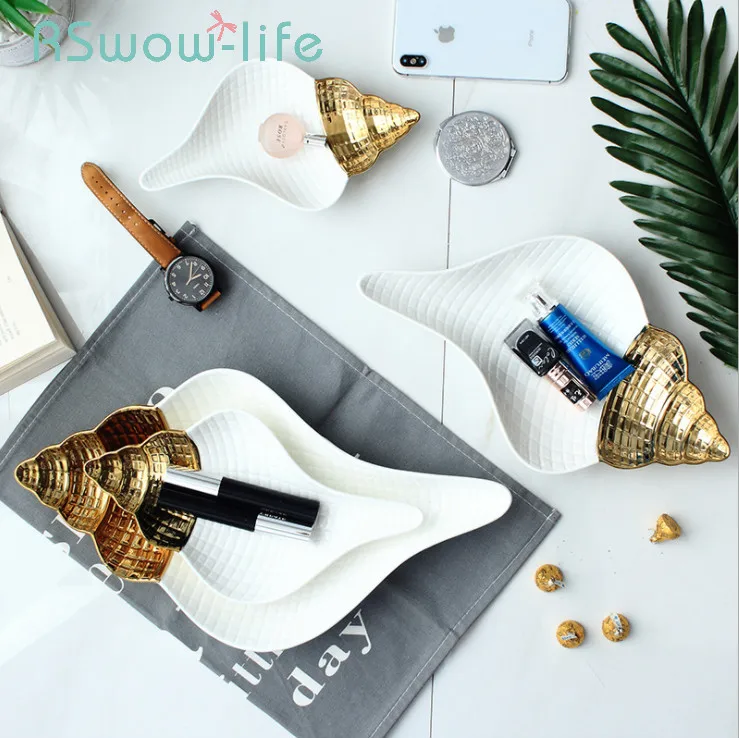 

Light Luxury Gold-plated Ceramic Plate Creative Salad Plate Dessert Plates Jewelry Storage Trays Decorative For Kitchen supplies