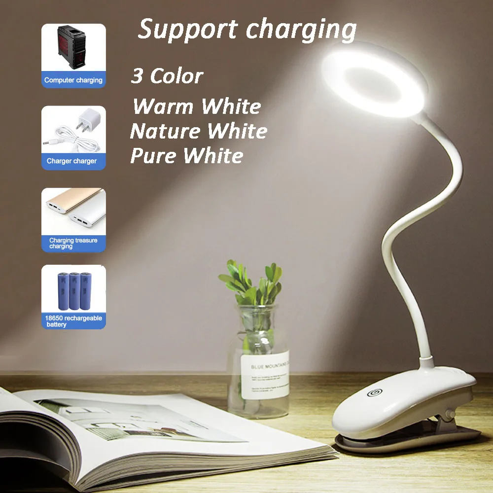 Warm White white 3 уровня затемнения Светодиодный настольный светильник сенсорный переключатель включения/выключения защита глаз зажим Настольный светильник 3 режима затемнения USB Перезаряжаемый Настольный светильник s - Цвет корпуса: Warm White white