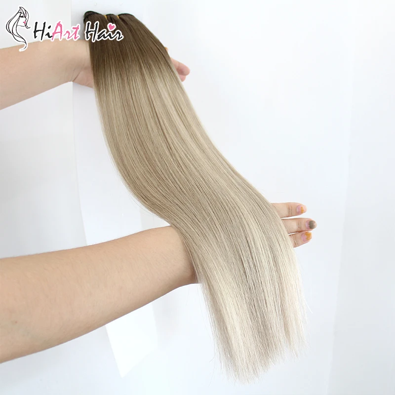HiArt 100 г человеческие волосы уток remy для наращивания Balayage прямые 18 дюймов 20 22