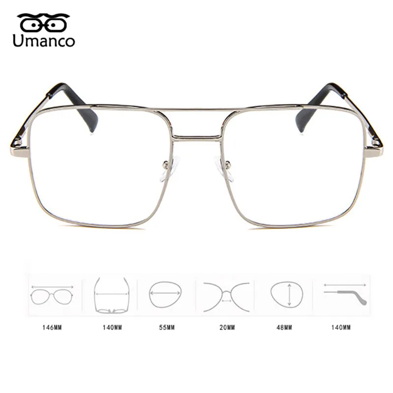 Umanco New Oversized Clear Square Glasses For Women Men Metal Frame Luxury Brand Transparent Photography Accessories Gifts