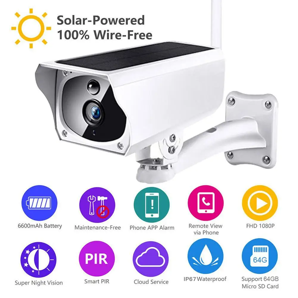 

New 1080P Solar Wireless HD WiFi Low Power IP66 Waterproof Security Surveillance Camera IP IP67 PIR IR Night Vision HD Camera