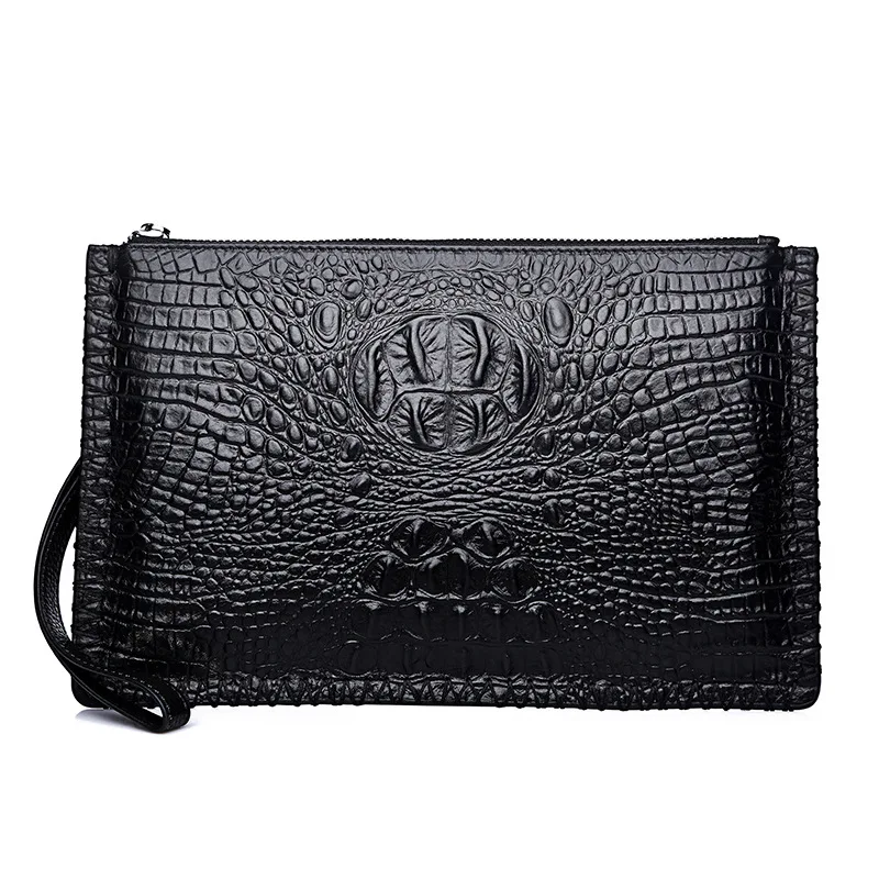 

2019 New Style Fashion Embossed Crocodile Pattern Cowhide MEN'S Handbag Business Waterproof Wearable Clutch Bag